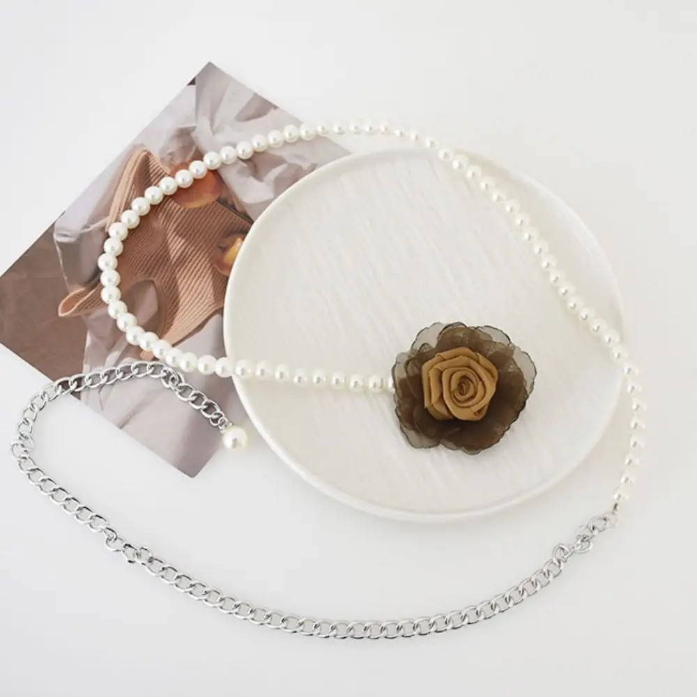 

Pearl Camellia Waist Chain Dress Accessories Thin Belts Flowers Body Chain All-match Waist Corset Chain Belts Women Waist Chain