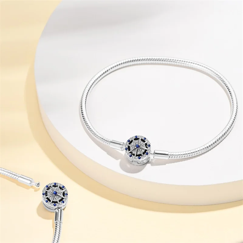 Silver 925 Original 17-20CM Blue Butterfly Octagonal Star Devil's Eye Bracelets For Women Fit DIY Charms Birthday Jewelry