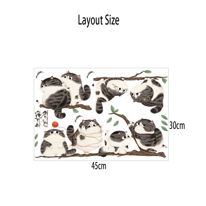 Branch cat wall stickers scratch covering vinyl decals cartoon animal door accessories children bedroom kitchen home decoration wall stickers self adhesive stickers kitchen wall sticker
