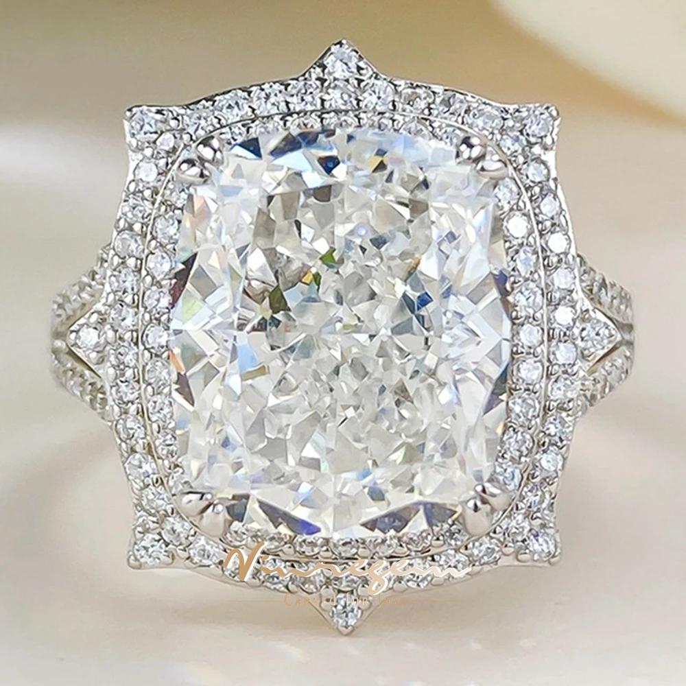 

Vinregem 10*12 MM Crushed Ice Cut Lab Sapphire Gemstone Elegant 100% 925 Sterling Silver Ring Jewelry Wedding Engagement Gifts