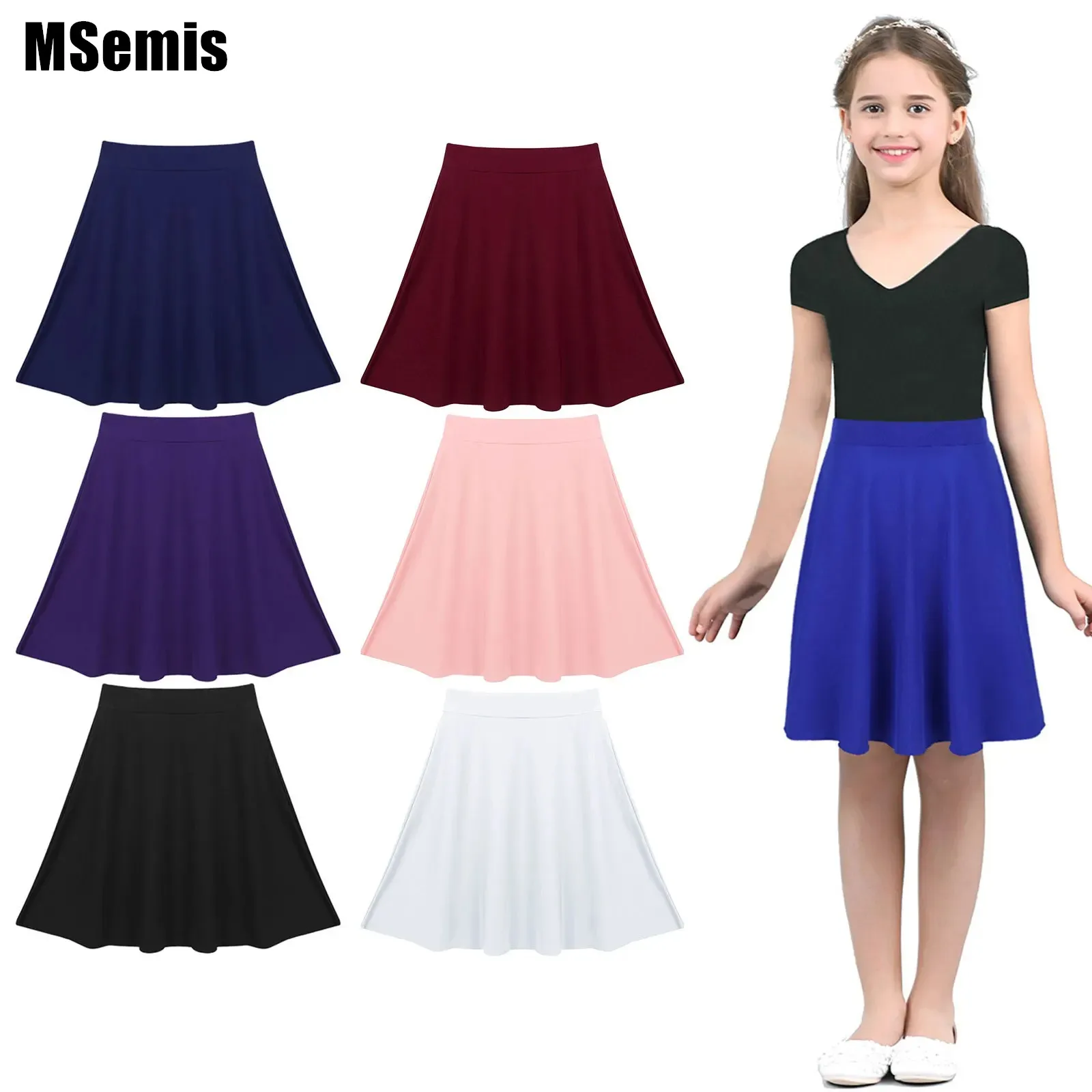 

Big Girls Skater Skirt Full A-Line Skirt Solid Color Lightweight Stretchy Knee Length for Casaul Party