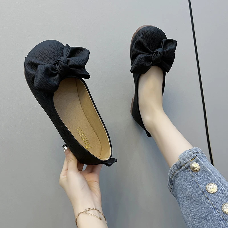 Women's Thin Sole Foldable Ballet Flats Women Travel Hotel Shoes Wide Foot Ladies Butterfly Knot Loafers Woman Orthopedic Shoes
