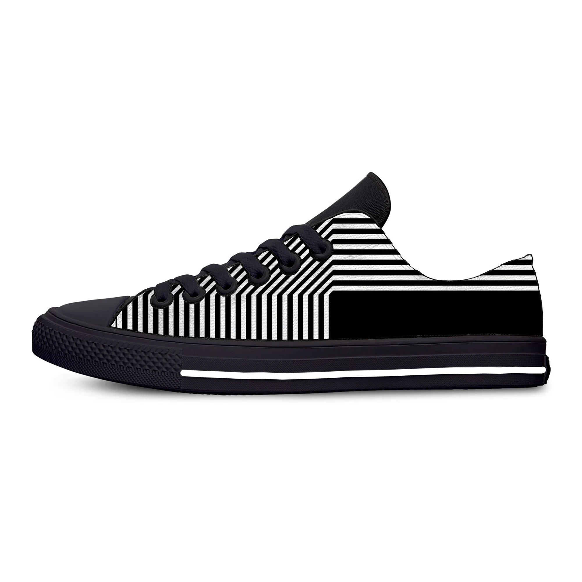 Black and White Stripes Aesthetic Fashion Novelty Casual Cloth Shoes Low Top Lightweight Breathable 3D Print Men women Sneakers