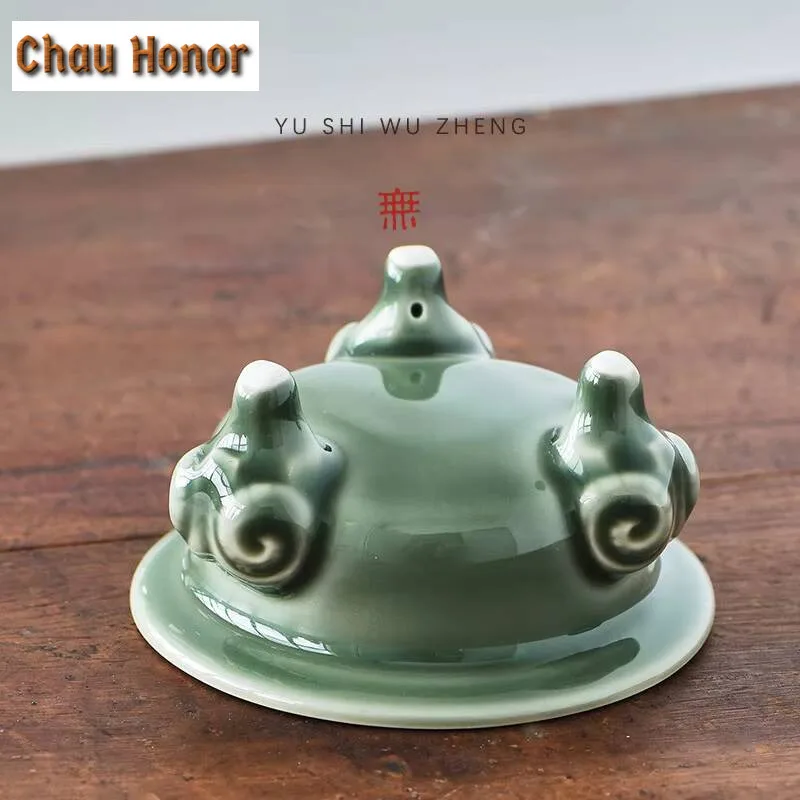 Sanyang Kaitai Yue Kiln Celadon  Incense Holder Boutique Three Legged Water Fountain Decoration Scented Aromatic Candles Teaware