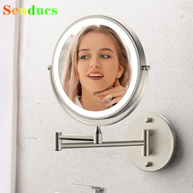 แปรงนิกเกิลพับ LED กระจกห้องน้ํา 5X แว่นขยาย Charger กระจกห้องน้ําอุปกรณ์เสริม LED Light Bath แต่งหน้ากระจก 1