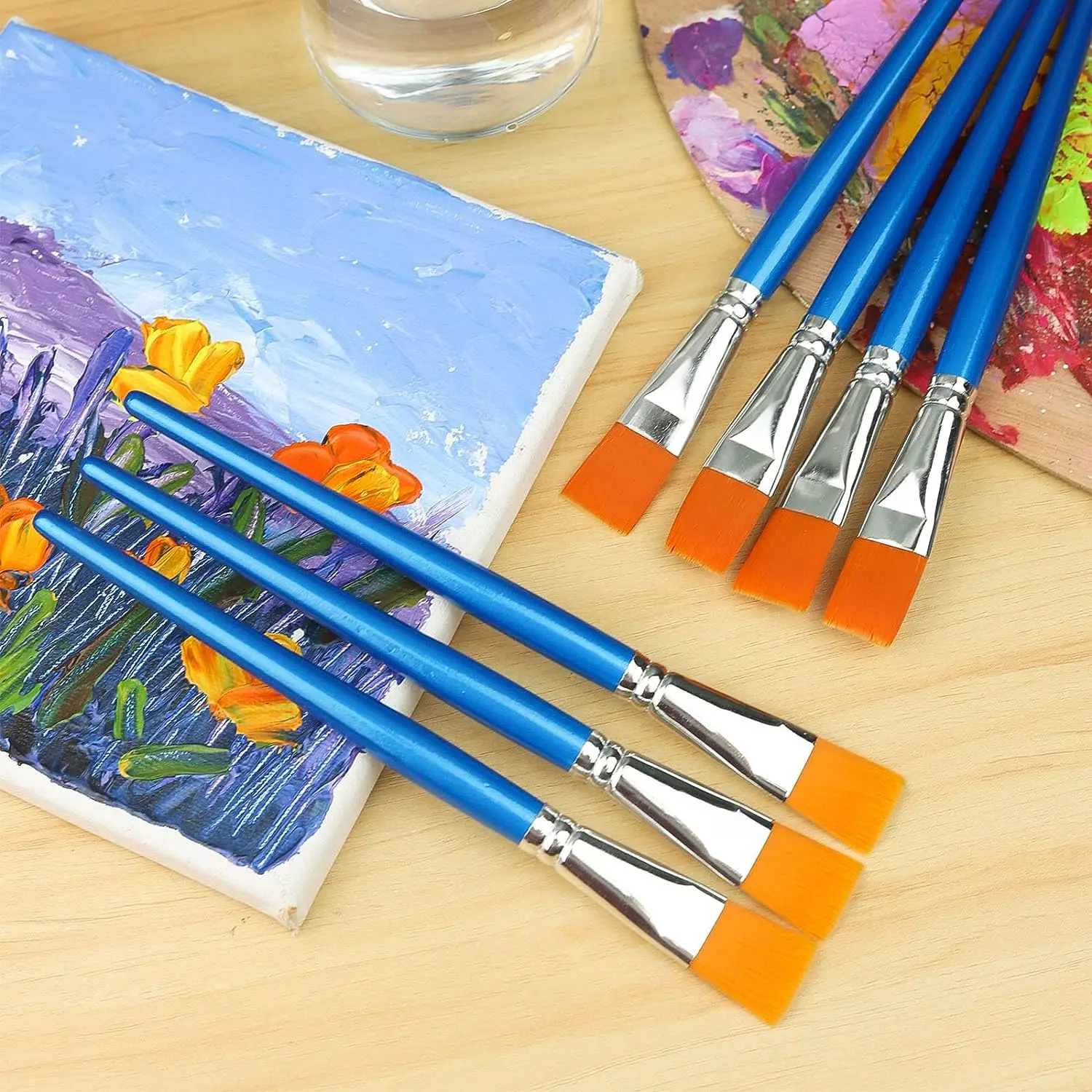 10pcs Premium Synthetic Nylon Flat Paint Brushes, 3/ 4 Inch - Ideal for Watercolor, Acrylics, Oil Painting, Fine Crafts & Body 4