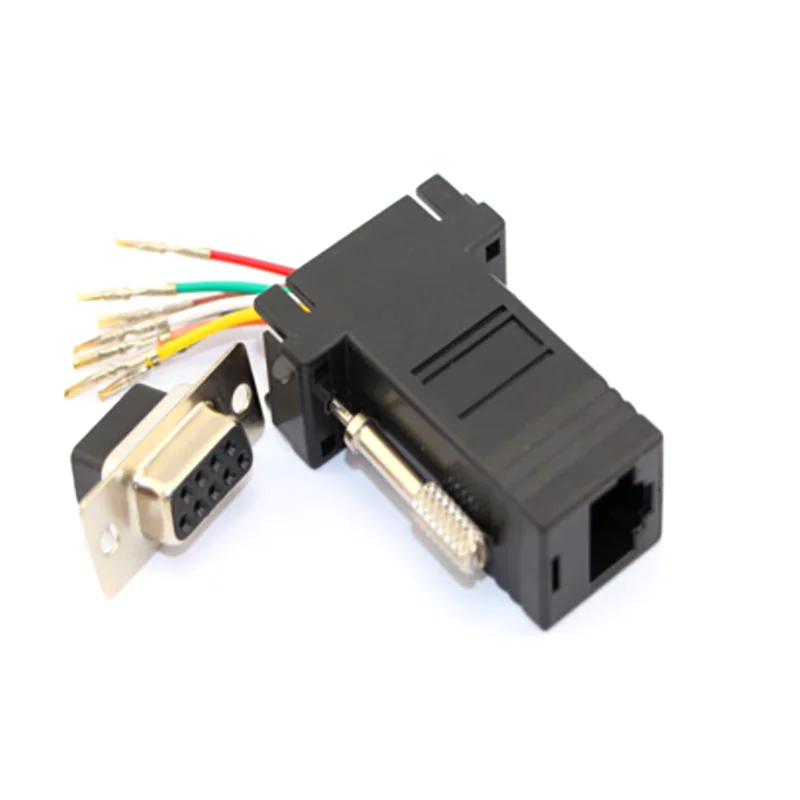 2pcs/lot DB9 9 Pin RS232 Serial Port Male/Female to RJ45 Female Network Adapter 8P8C Black