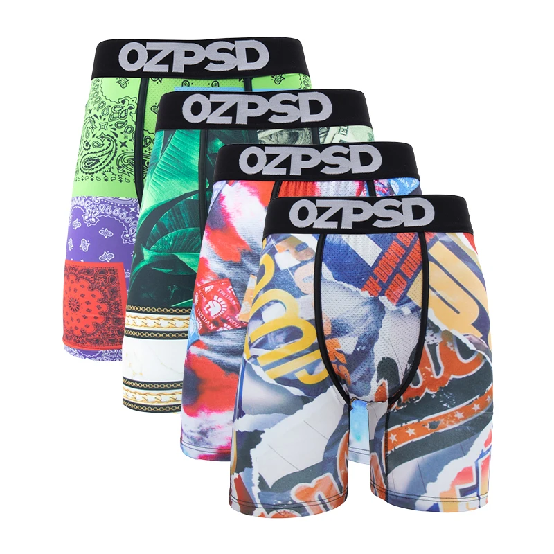 

OZPSD 4Pcs Sexy Men Boxers Seamless Breathable Men's Panty Underwear Plus Size Mens Underpants Fashion Print Man Trunks Boxers