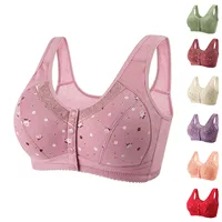 Plus Size Flower Print Wire Free No Pads Nursing Bra Mid-aged Mom Open Front Vest Brassiere Lingerie Cotton Bralette Underwear - Image 2