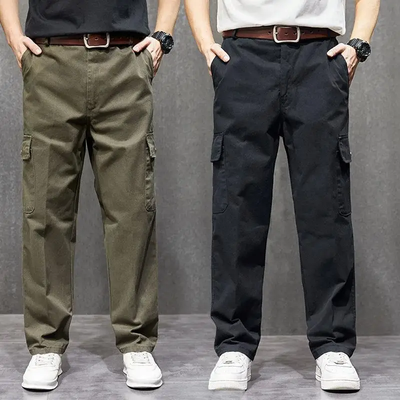 

Man Casual Solid Color Multiple Pockets Cargo Pants New High-quality Camouflage Office Youth Loose Straight Cylinder Trousers