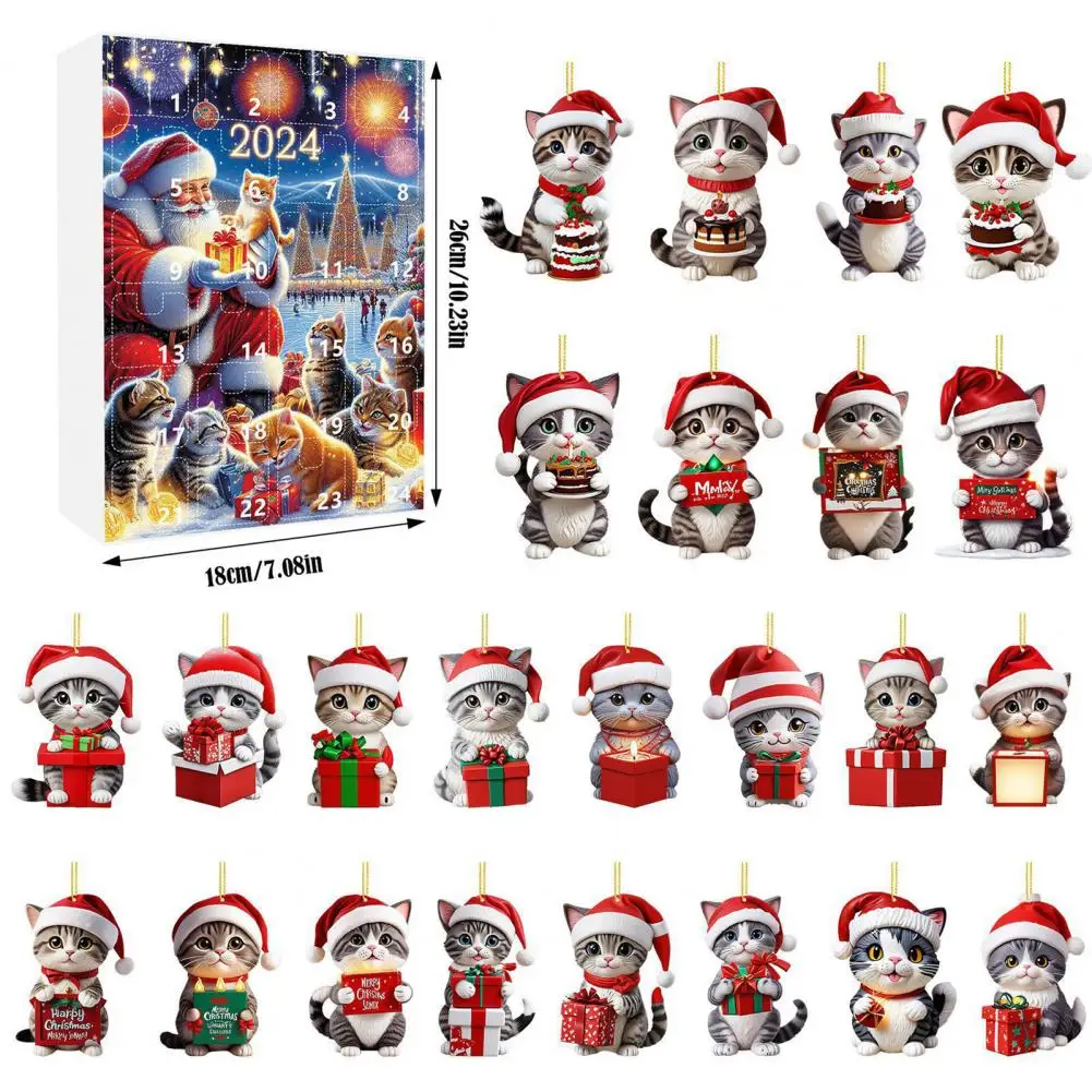 1Pc Kids' Room Christmas Decor Advent Calendar Cute Cartoon Cat Christmas Countdown Calendar Advent for Festive
