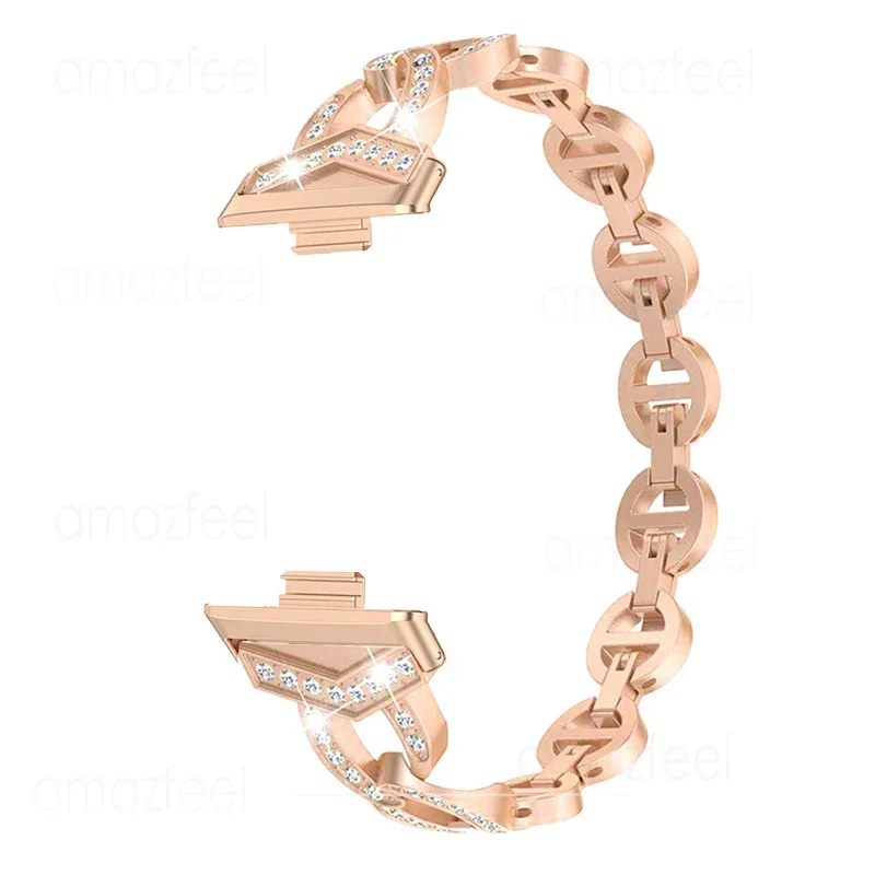 Elegant Stainless Steel Diamond Link Watchband Bracelet - Metal Strap Accessory