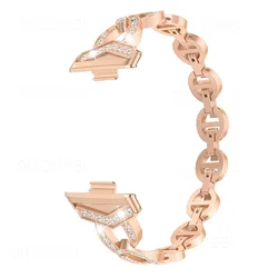 Elegant Stainless Steel Diamond Link Watchband Bracelet - Metal Strap Accessory for Huawei Watch Fit 3 (Rose gold)
