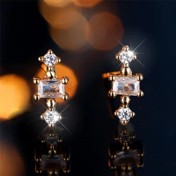 Cute Female Crystal White Zircon Stone Stud Earrings Gold Color Wedding Jewelry For Women