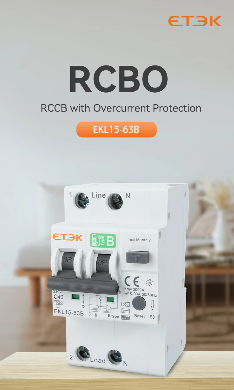 ETEC RCD 30mA Low Voltage B Type 40A Over Current And Leakage Protection RCBO 10