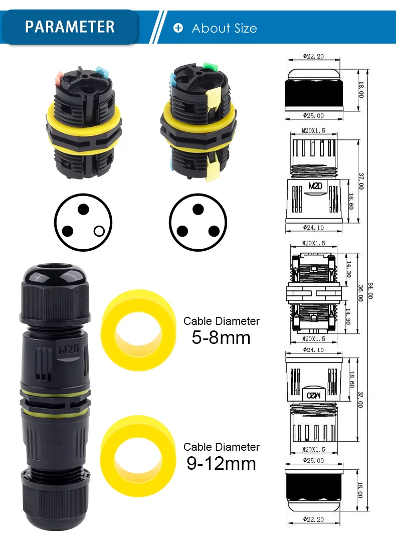Description Picture 4 of itemIP68 M20 Waterproof Connector Quick Wiring Terminal 2/3 Pin Screw Connectors Outdoor LED Light Electric Cable Wire Junction Box