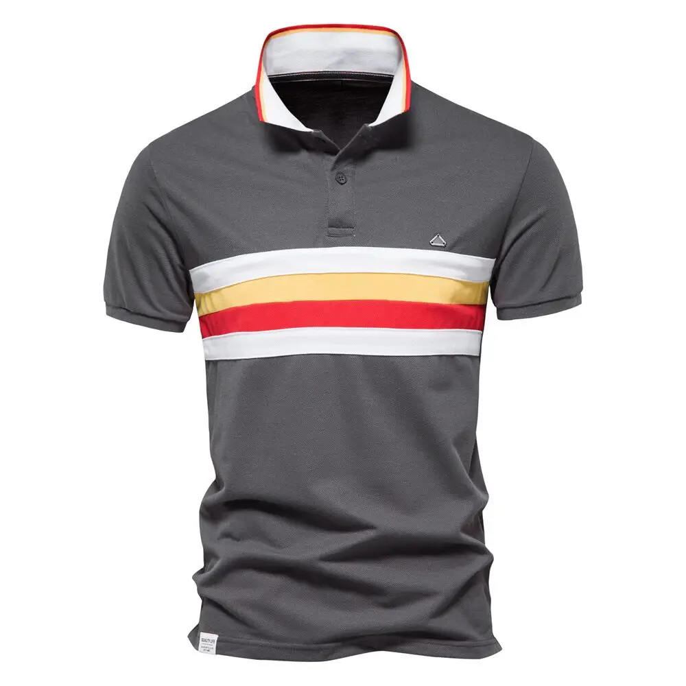Summer 2022 new lapel stripe stitching short sleeves men's casual loose breathable T-shirt Polo shirt fashion sport top |