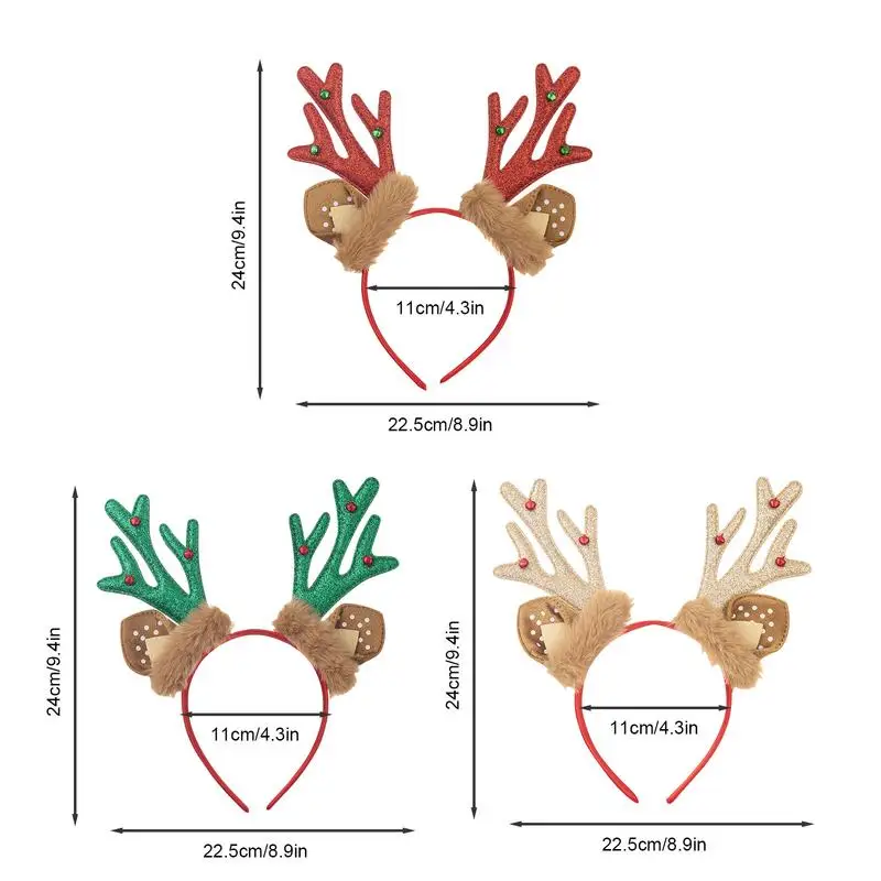 3pcs Christmas Headbands Hair Hoop Girls Plush Reindeer Antlers Deer Ear Xmas Party Headbands Festival Hair Accessories Gifts