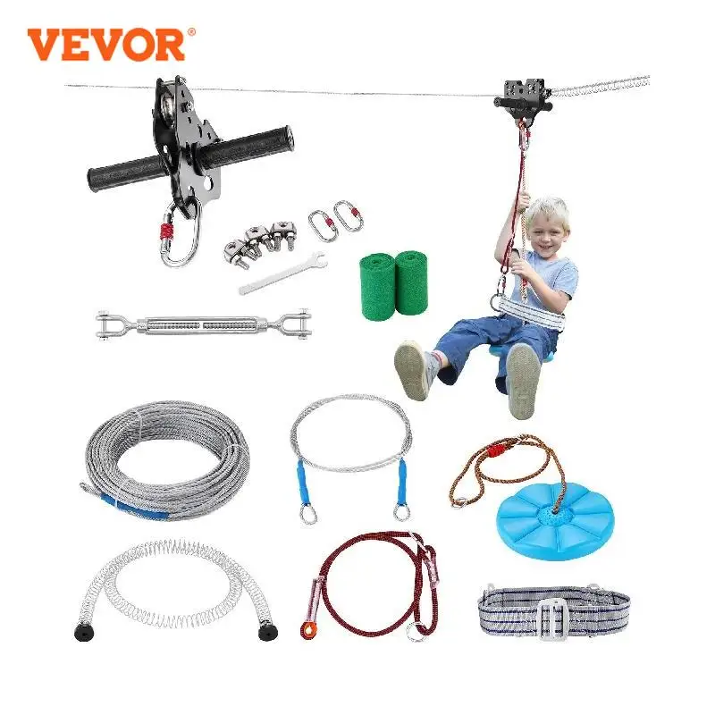 VEVOR-Aço Inoxidável Arnês de Segurança Assento, Zip Kit, Entretenimento Quintal, Playground ao ar livre, Entretenimento Quintal, 60 pés, 80 pés, 100 pés, 120 pés