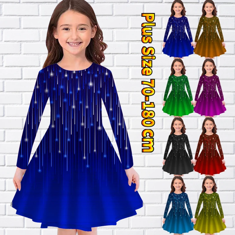 

New Design Printing Long Sleeve Skirt Round Neck Loveliness Knee-length Skirt Autumn Little Girl Fashion Casual Princess Skirt