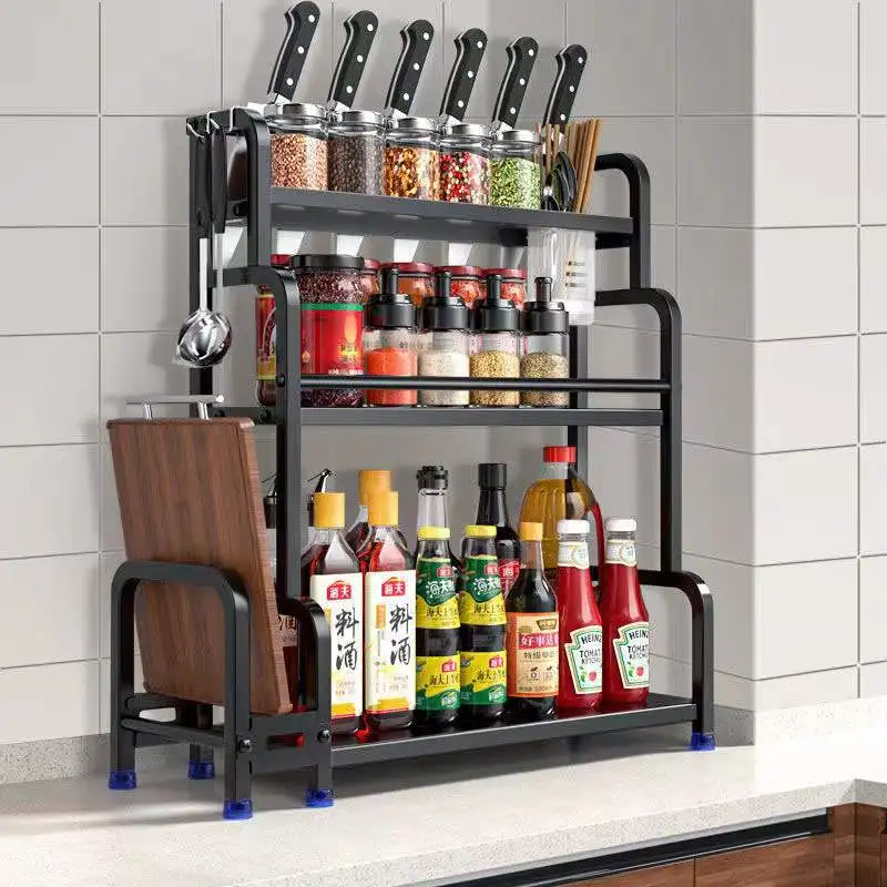 

Multifunctional Stainless Steel Table 2/3Layers Kitchen Seasoning Storage Rack Top Storage Accessories Kitchen Organizer Tools