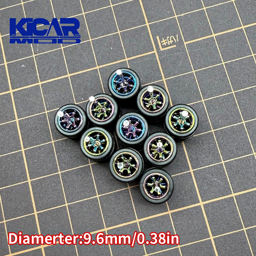 1/64 모델 고무 타이어 캐스트 카 6-클로 휠 직경: 9.6mm Q 카 취미용 개조 부품 5세트/패키지