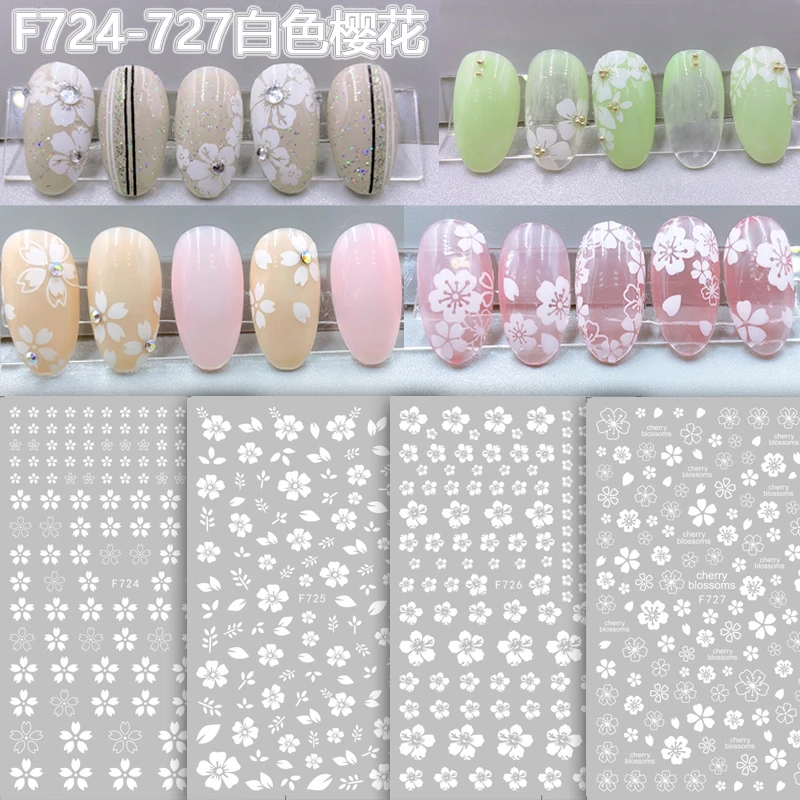 

10PCS Flower Nail Art Sticker Gold White Sakura Fingernail Decorative Decal 3D Self Adhesive Nail Slider