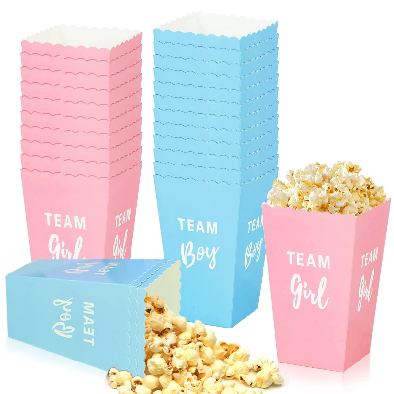 6/12Pcs Gender Reveal Party Popcorn Box Team Boy Team Girl Decorations Baby Gender Reveal Supplies Candy Gift Box Baby Shower