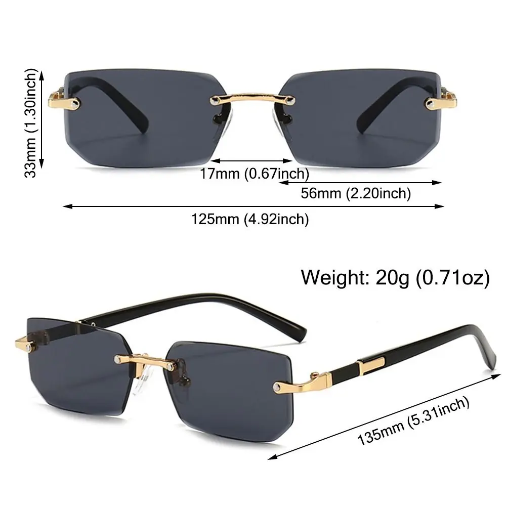 UV400 Protection Rimless Rectangle Sunglasses Retro Y2K Shades Eyewear for Women & Men