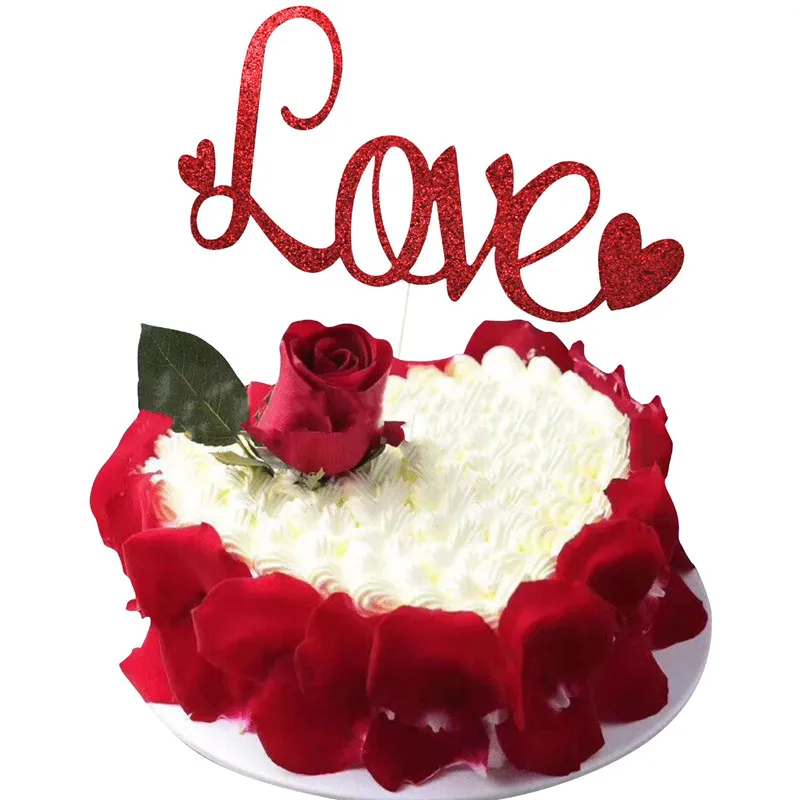 

Red Love Cake Flags Valentine's Day Cake Topper Love Heart Wedding Anniversary Party Cake Baking Decor DIY