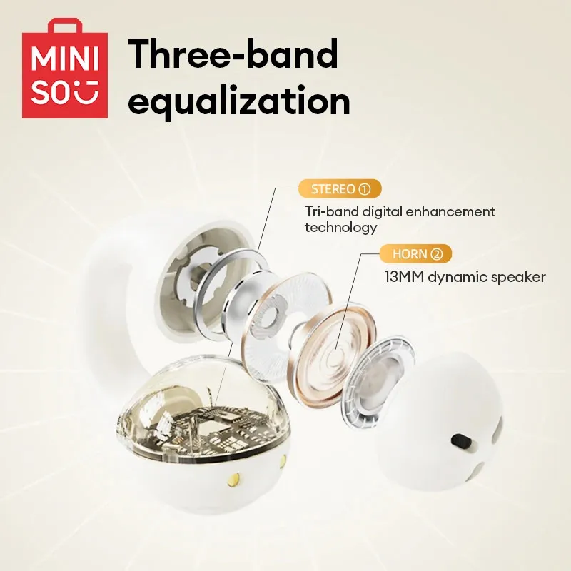 오리지널 Miniso MCT09 TWS 하이 퀄리티 이어클립 이어폰, 긴 내구성 방수 스포츠 이어버드, HiFi 사운드 음악 헤드폰
