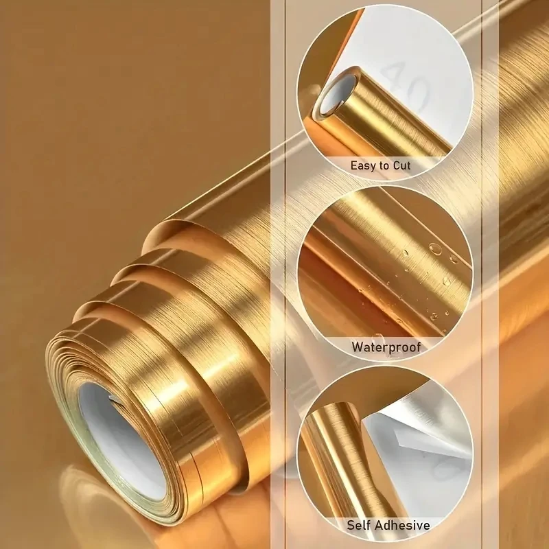 Self Adhesive Wallpaper 1 Roll Self-Adhesive Golden Brushed Contact Paper Peel And Stick Wallpaper Self-Adhesive Removable Wall Stickers Refrigerator