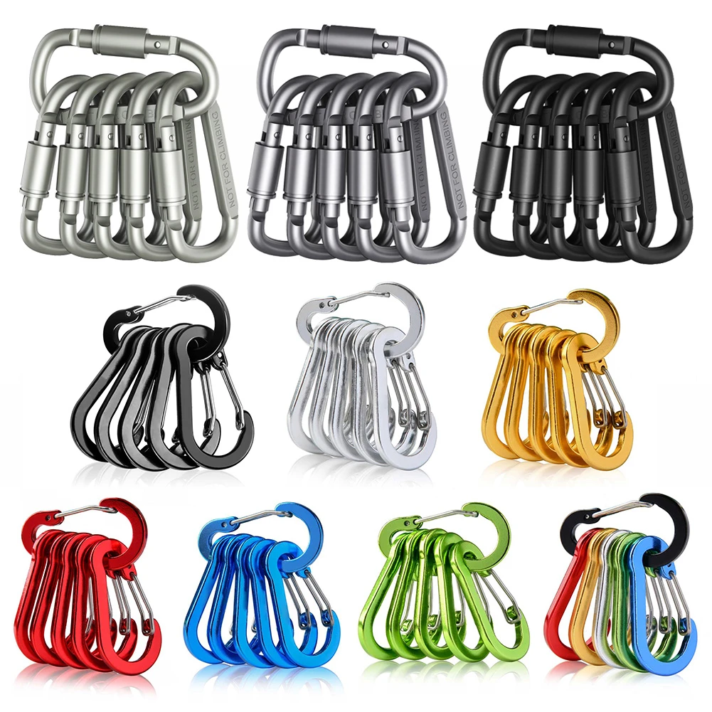6pcs Survival Dring Locking Carabiner Clip Set Screw Lock Hanging Hook