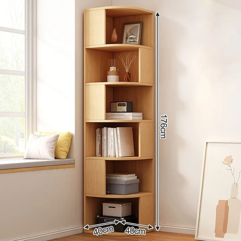 מדף ספרים מודרני בסגנון אסתטי מעץ לסלון, מדפים פינתיים לחדר שינה עם נפח גדול, מדפים מארגנים לאחסון רהיטים