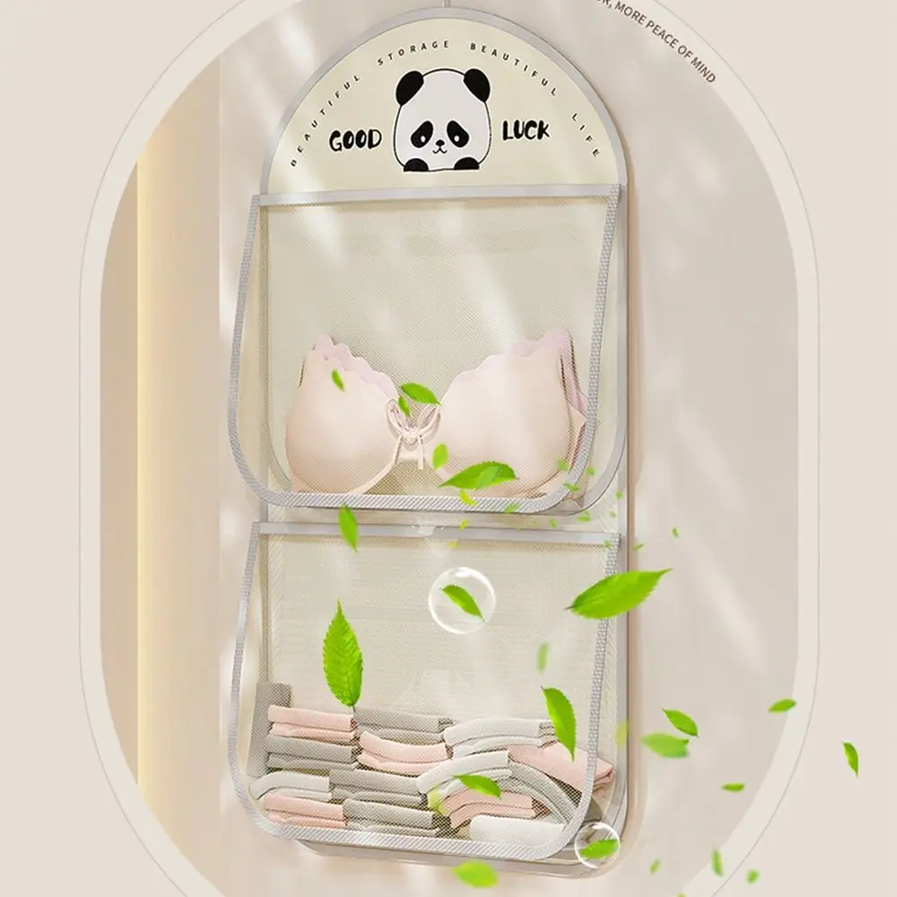 Multi-layer Hanging Storage Mesh Bag Wardrobe Organization Artifact Save Space Socks Storage Bags Large Capacity Panda 5