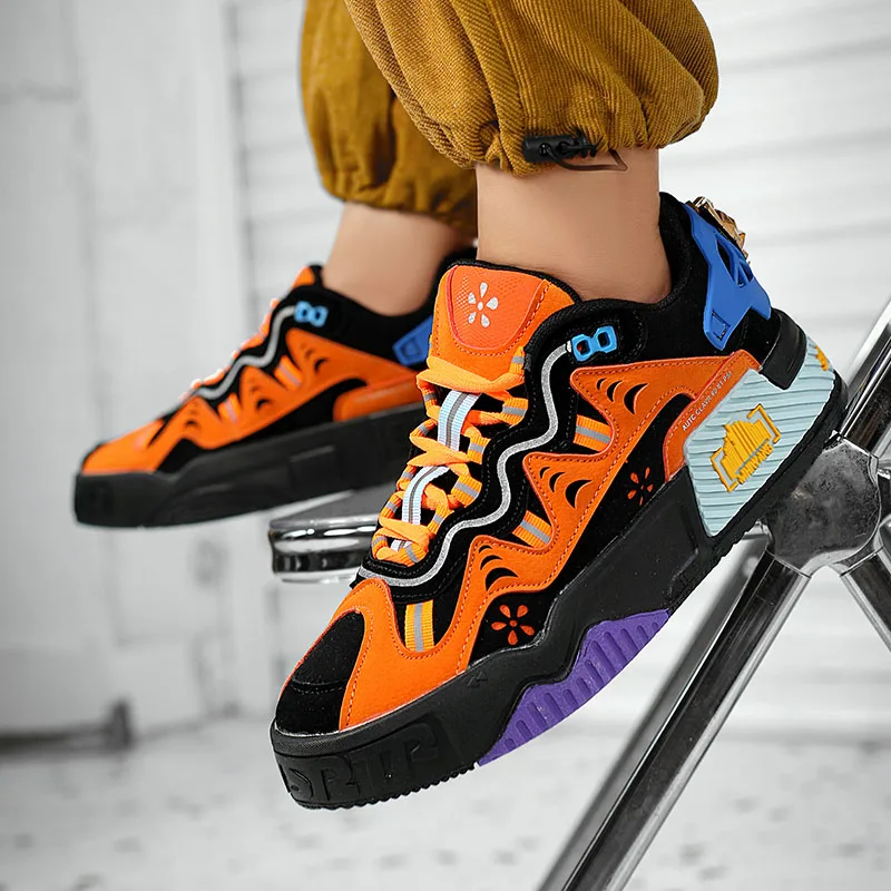 

New Fashion Week Color Matching Trend Personalized Lace up Men's Shoes Retro Versatile Thick Sole Shoes Casual Sports Shoes