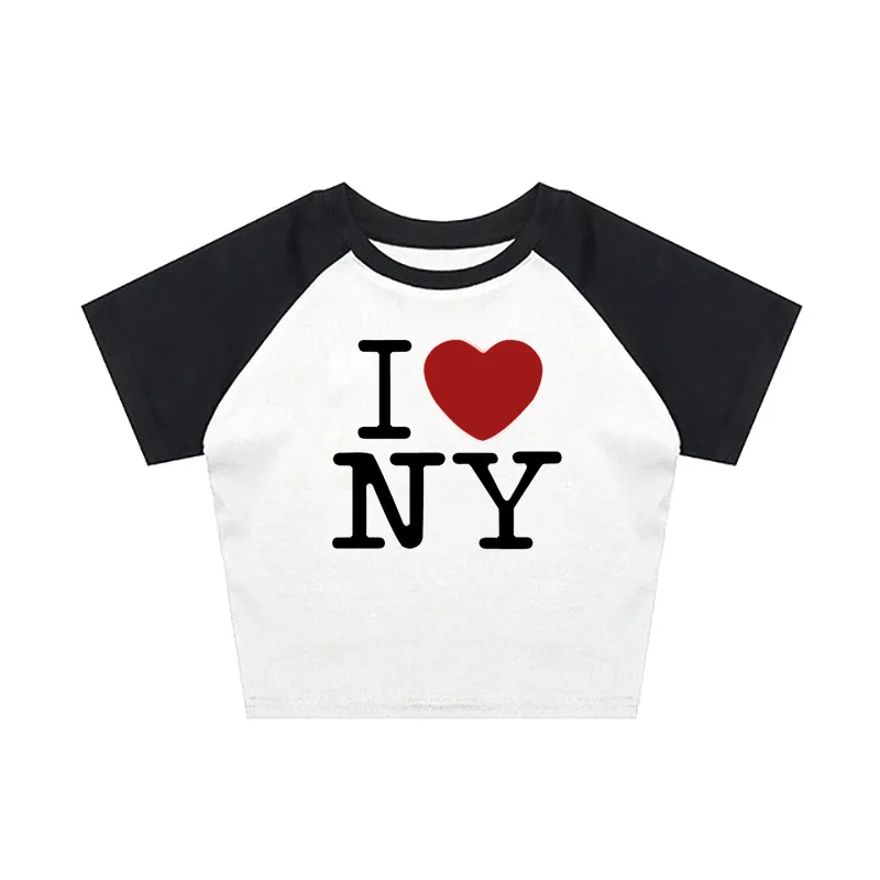 【U LAN】Love You Printed Crop Short Sleeve NWT LOVE J Women's Black Short Sleeve Crop Top with Cut-Out