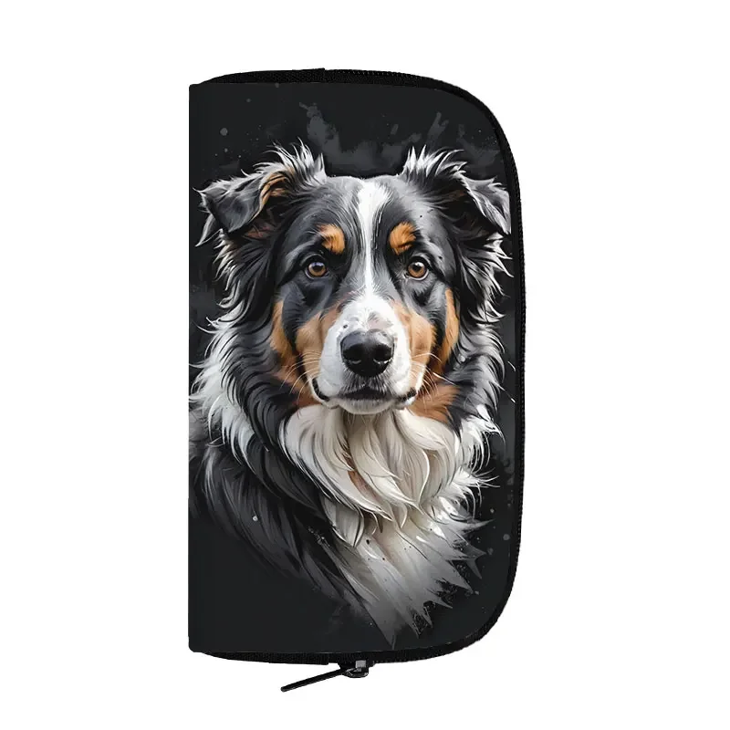 Cute German Shepherd Pug Border Collie Chihuahua Dog Print Wallet Watercolor Painting Dog Credit Card Earphone Holder Purse 5