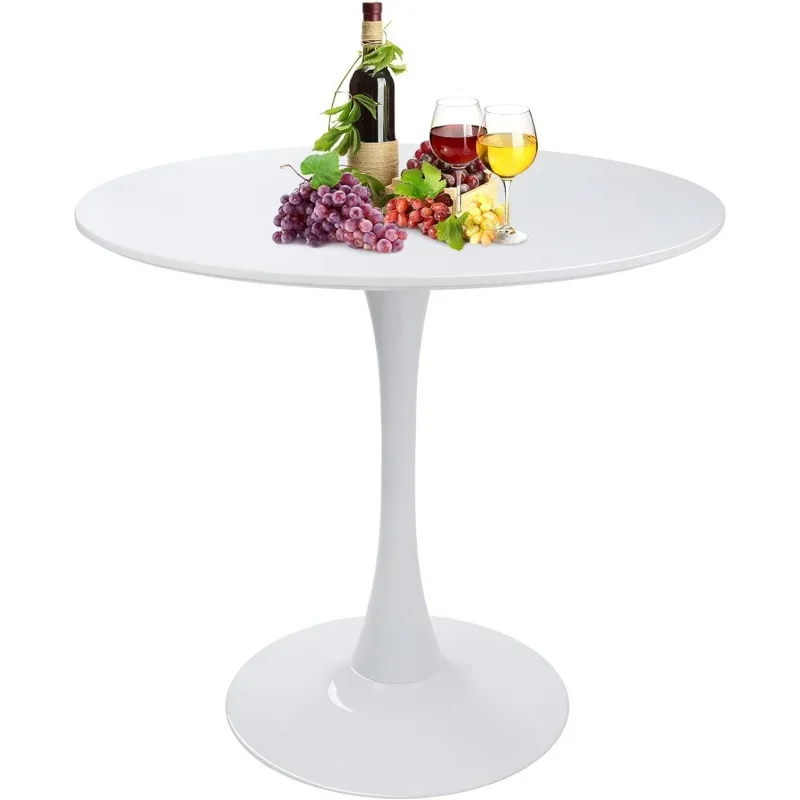 

Round White Dining Table Modern Kitchen Table 31.5" with Pedestal Base in Tulip Design, Mid-Century Leisure Table for 2 to 4 Per