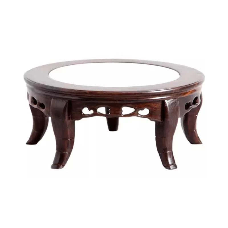 Black sandalwood inlaid marble round base, solid wood Chinese handicraft ornament, unique stone vase base, wooden bracket