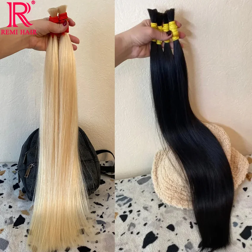 버진 헤어 100%, 실제 인모, 크로셰 헤어, 씨실 없음, 벌크 심리스 헤어 번들, 땋은 머리 