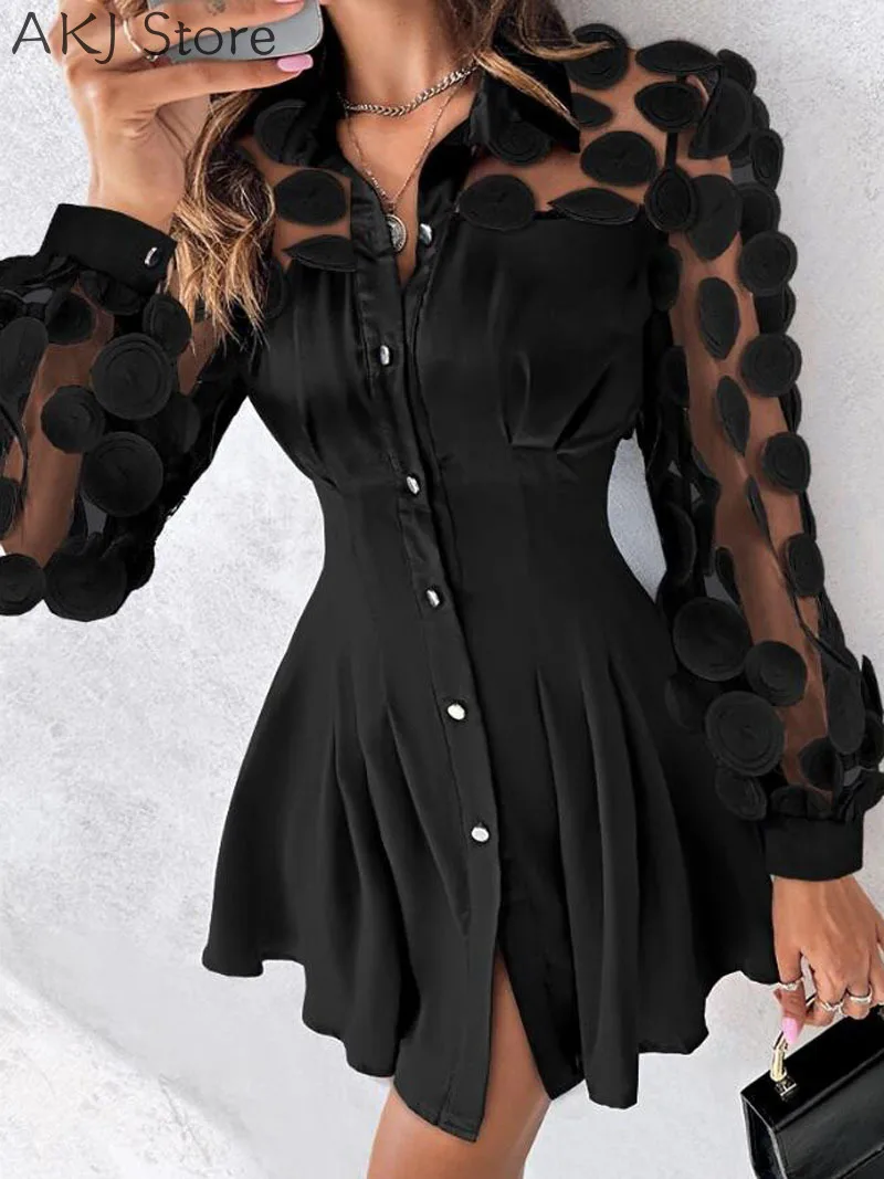 

Женское повседневное однотонное платье-рубашка с длинным рукавом и пуговицами спереди