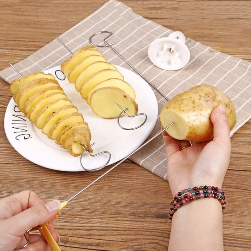Protable Potato BBQ Skewers for Camping Chips Maker Slicer Potato Spiral Cutter Barbecue Tools Kitchen Accessories Kitchen Gadge barbecue skewers bbq grilling accessories