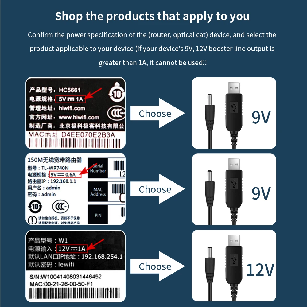 Power Cable USB DC 5V to 12V 9V For Router WIFI Adapter Wire usb Boost Module Converter 2.1x5.5mm Via Powerbank