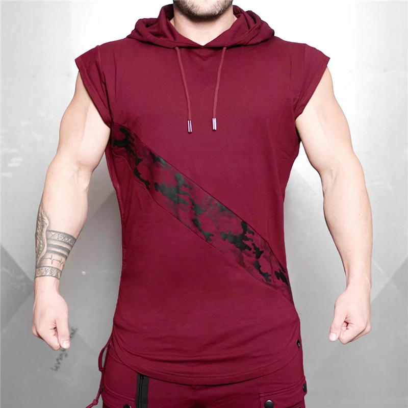 

Men Bodybuilding Stringer Tank Top with hooded Mens Gyms Clothing Fitness Mens Sleeveless Vests Cotton Singlets Muscle Tankops