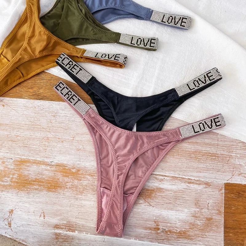 

New Sexy Rhinestone T-Back Women's Fitness Sports Hip Lifting Low Waist High Fork Fashion T-Shaped Panties