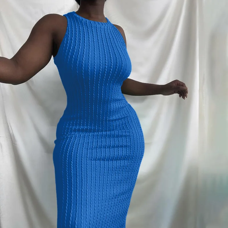 

Women's 2024 New Summer Fashion Casual Knitted Sleeveless Round Neck Dress Sexy Skinny High Waist Dresses for Women Clothes