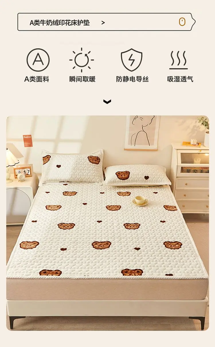 Description Picture 5 of itemWinter Thin Milk Velvet Soft Mattress Toppers Home Dormitory Non-slip Foldable Single Double Queen Bedsheet Quilted Mattress Mat