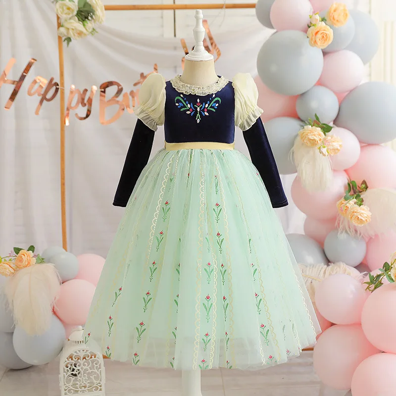 Girls Autumn Anna Cosplay Long Sleeve Halloween Costume for Kids