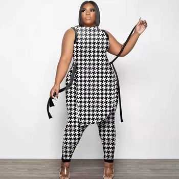 XL-5XL Plus Size Clothes 2 Piece Women Set 2022 Spring Summer New Fashion Sleeveless Top And Pants Suit Party Lady Matching Sets 1
